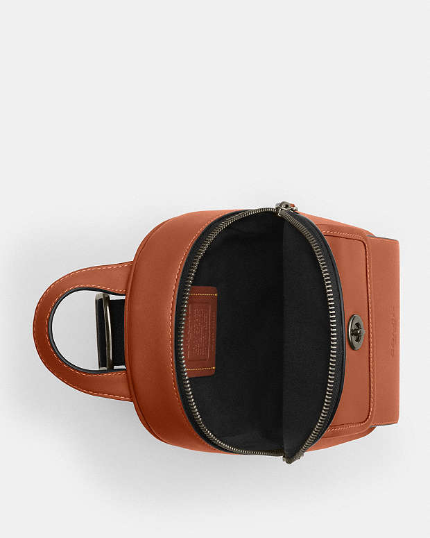 Small Turnlock Sling Pack Smooth Leather-Gunmetal-Tan Smooth Leather-Gunmetal-Tan