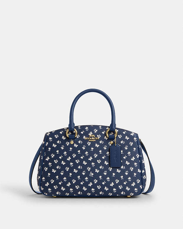 Savannah Small Carryall Bag With Floral Print Gold-Deep Blue Multi Gold-Deep Blue Multi