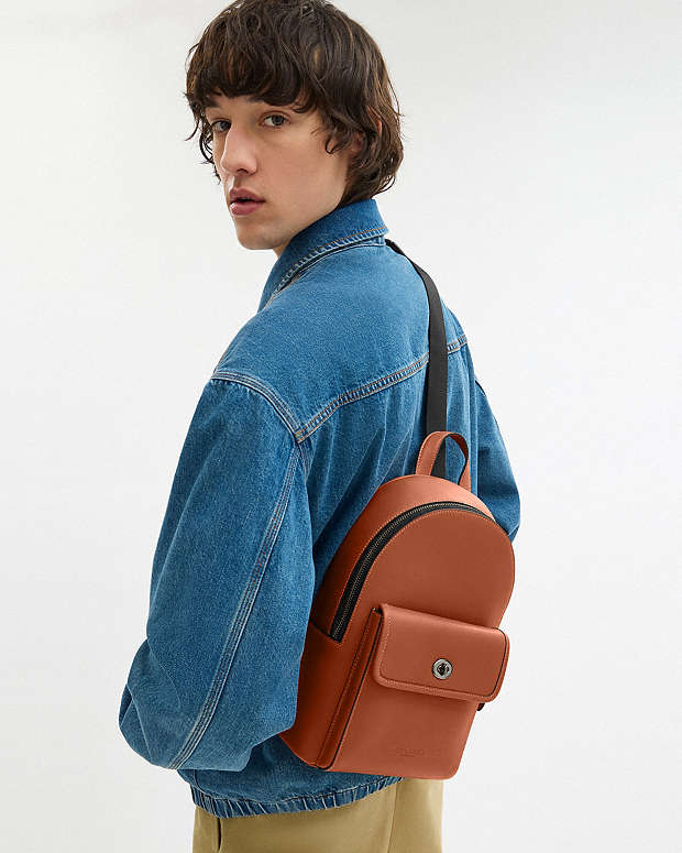 Turnlock Sling Pack Smooth Leather-Gunmetal-Tan Smooth Leather-Gunmetal-Tan