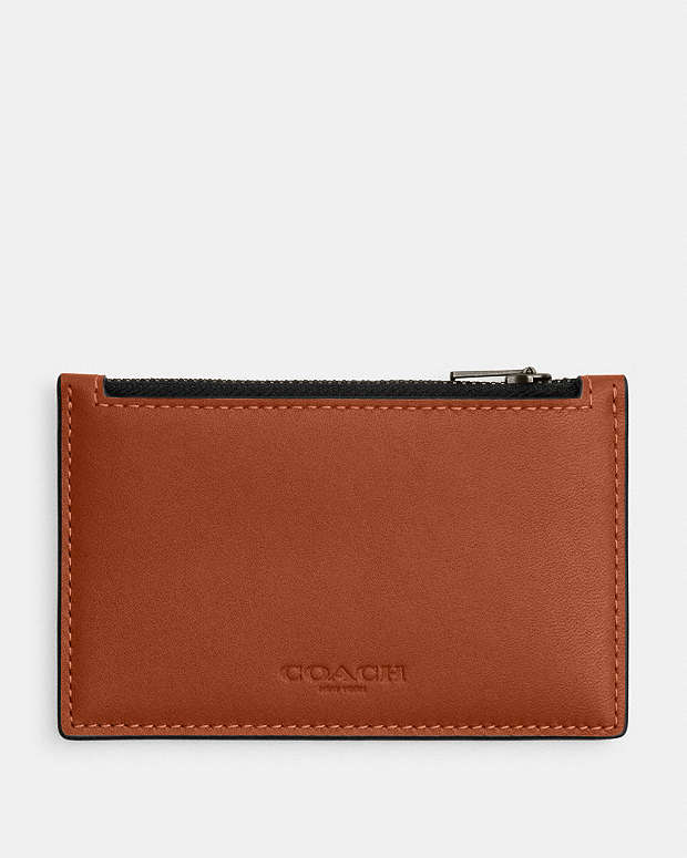 Zip Card Case Smooth Leather-Gunmetal-Tan Smooth Leather-Gunmetal-Tan