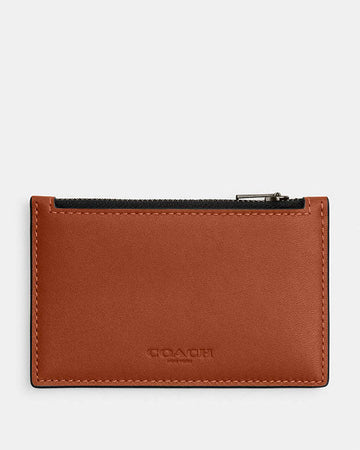 Zip Card Case Smooth Leather-Gunmetal-Tan Smooth Leather-Gunmetal-Tan