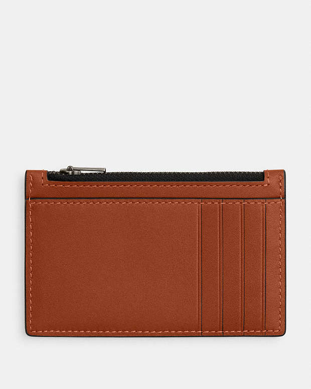 Zip Card Case Smooth Leather-Gunmetal-Tan Smooth Leather-Gunmetal-Tan