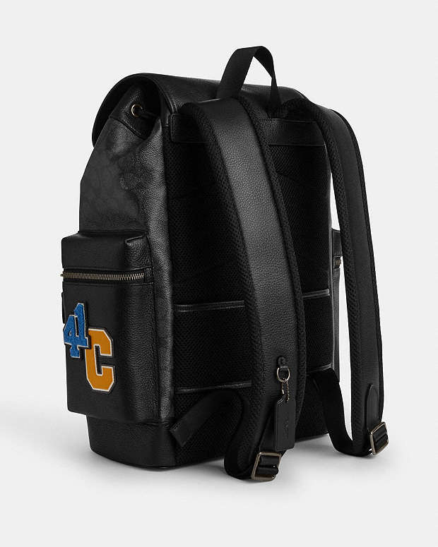 Sprint Backpack In Signature Canvas With Patches Signature Canvas-Gunmetal-Charcoal Multi Signature Canvas-Gunmetal-Charcoal Multi