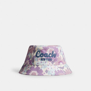 Coach Coach Script Floral Print Bucket Hat Purple Multi