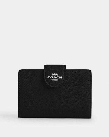 Medium Corner Zip Wallet Pebbled Leather-Silver-Black Pebbled Leather-Silver-Black