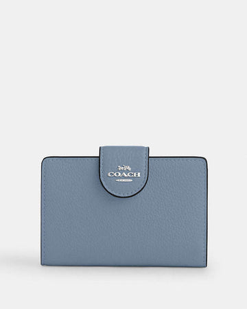 Medium Corner Zip Wallet Pebbled Leather-Sv-Pale Lapis Pebbled Leather-Sv-Pale Lapis