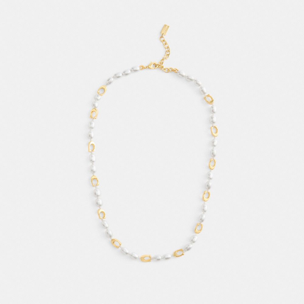 Coach Signature Beads And Pearls Necklace Gold