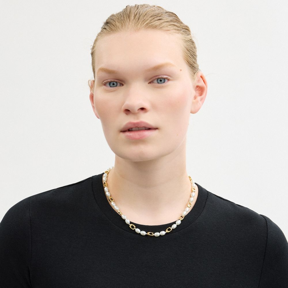 Coach Signature Beads And Pearls Necklace Gold