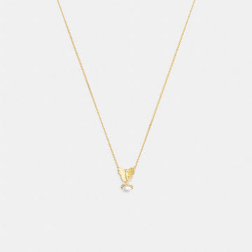 Coach Butterfly Pearl Pendant Necklace Gold
