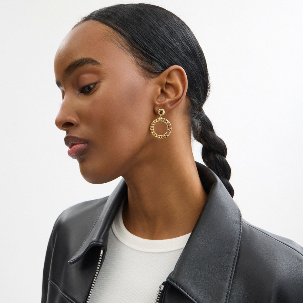 Coach Coach Rivet Chain Drop Earrings Gold