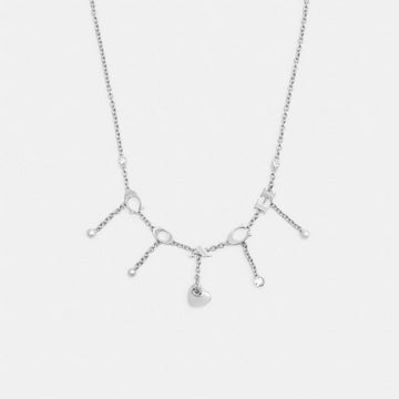 Coach Open Circle Heart Charm Necklace Silver