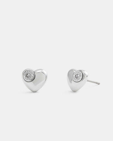 Open Circle Heart Stud Earrings Silver Silver