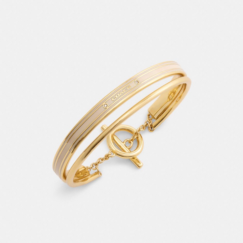 Coach Coach Enamel Double Bangle Bracelet Gold Chalk