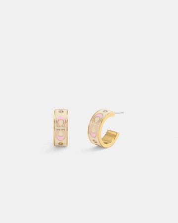 Signature Enamel Small Huggie Earrings Gold-Pink Multi Gold-Pink Multi