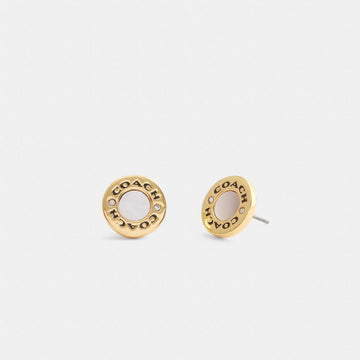 Coach Coach Enamel Circle Stud Earrings Gold White