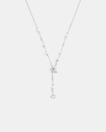 Open Circle Heart Y Necklace Silver Silver