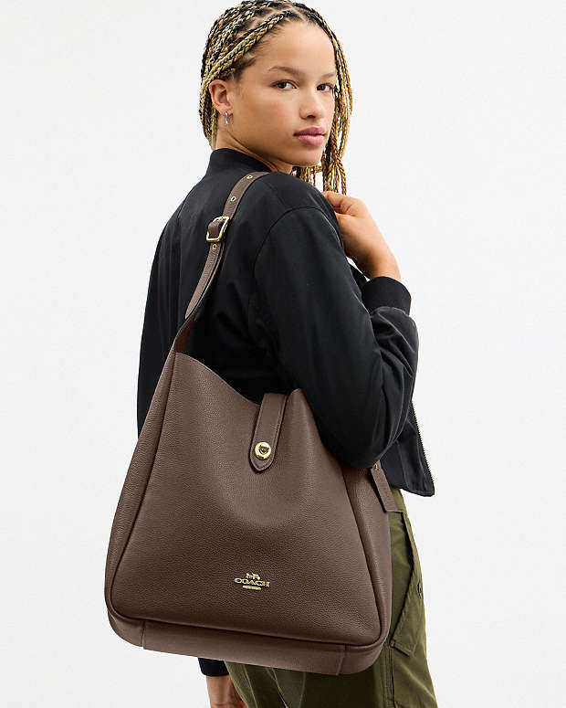 Hadley Large Shoulder Bag Pebbled Leather-Gold-Dark Stone Pebbled Leather-Gold-Dark Stone