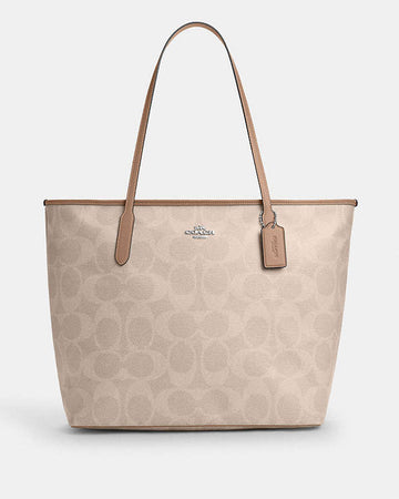 Large City Tote Bag In Maxi Signature Canvas Signature Canvas-Silver-Sand-Taupe Signature Canvas-Silver-Sand-Taupe