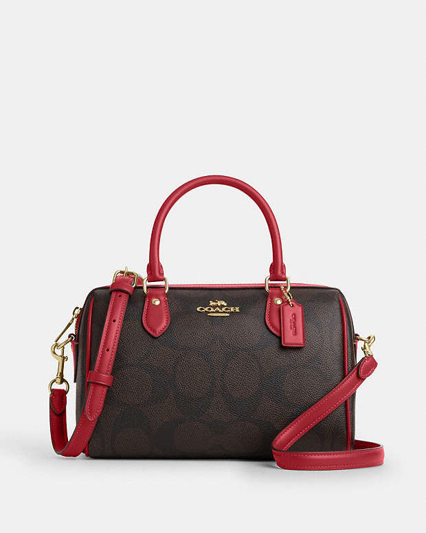 Rowan Satchel Bag In Maxi Signature Canvas Signature Canvas-Im-Walnut-True Red Signature Canvas-Im-Walnut-True Red