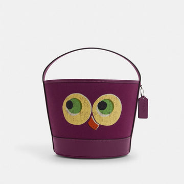 Coach Trick Or Treat Bucket With Halloween Owl In Regenerative Cotton Lh Plum