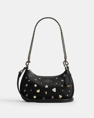 Teri Mini Crossbody Bag With Rivets Pebbled Leather-Gunmetal-Black Multi Pebbled Leather-Gunmetal-Black Multi
