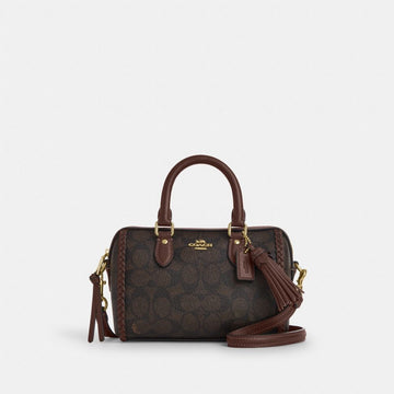 Coach Mini Rowan Crossbody Bag In Signature Canvas With Fringe Im Walnut Maple