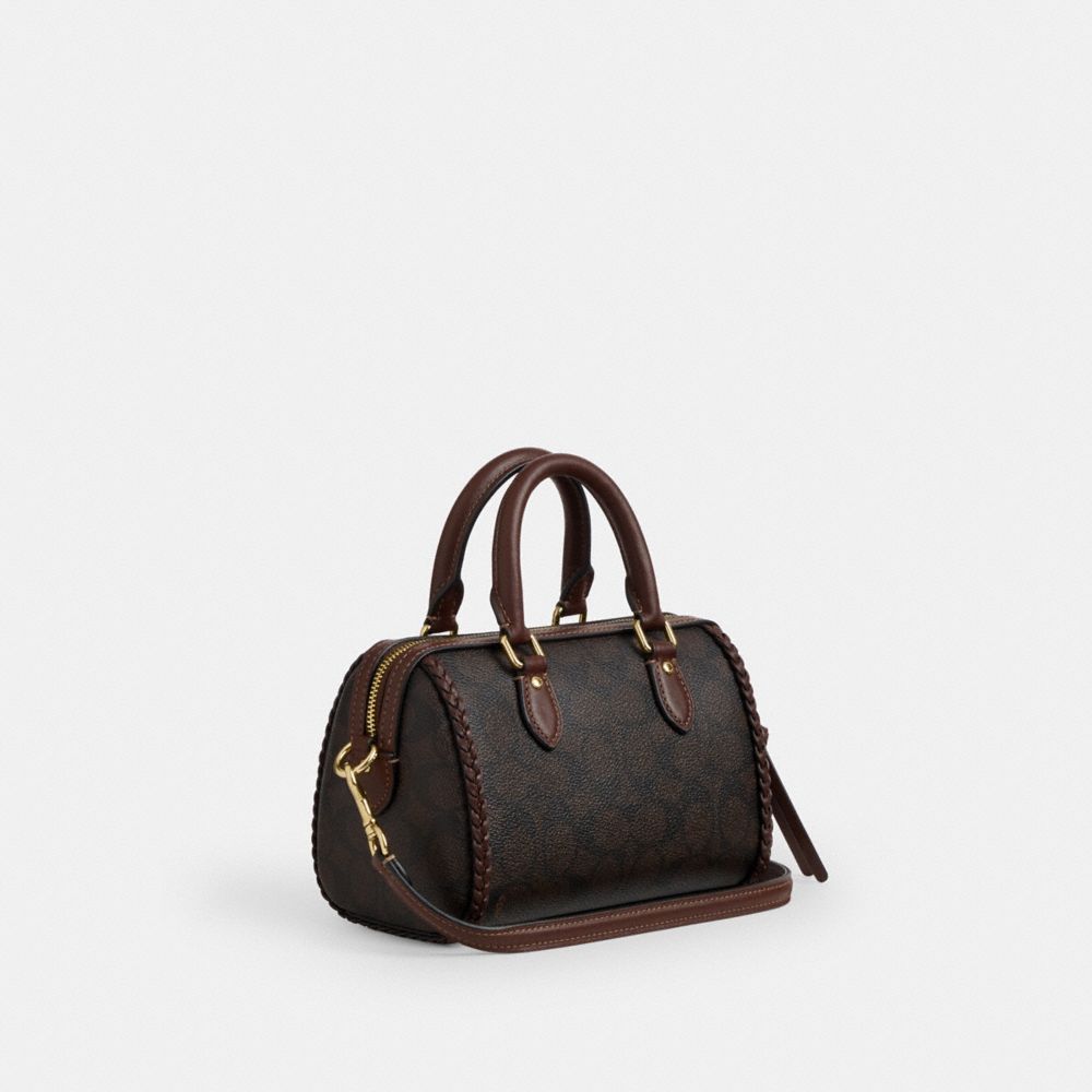 Coach Mini Rowan Crossbody Bag In Signature Canvas With Fringe Im Walnut Maple