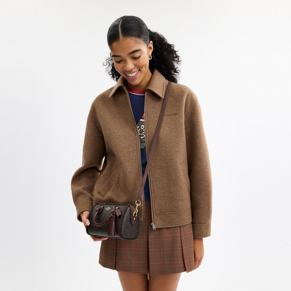 Coach Mini Rowan Crossbody Bag In Signature Canvas With Fringe Im Walnut Maple