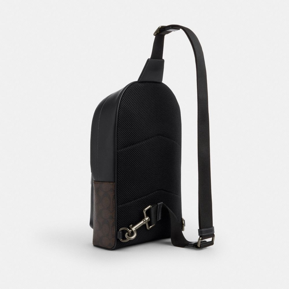 Coach West Pack In Signature Canvas With Varsity Graphic Qb Walnut Multi