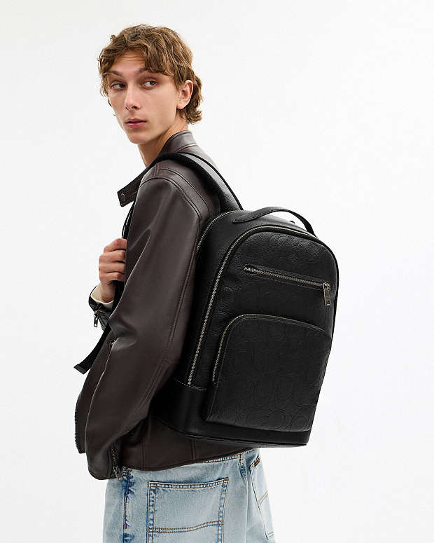 Ethan Backpack In Signature Leather Pebbled Leather-Gunmetal-Black Pebbled Leather-Gunmetal-Black