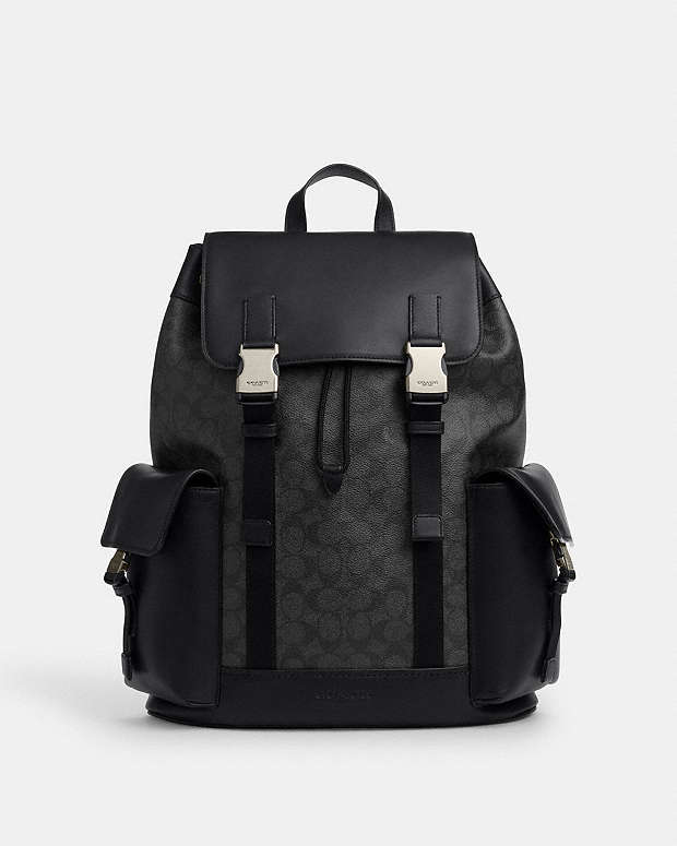 Clark Backpack In Signature Canvas Signature Canvas-Gunmetal-Charcoal-Black Signature Canvas-Gunmetal-Charcoal-Black