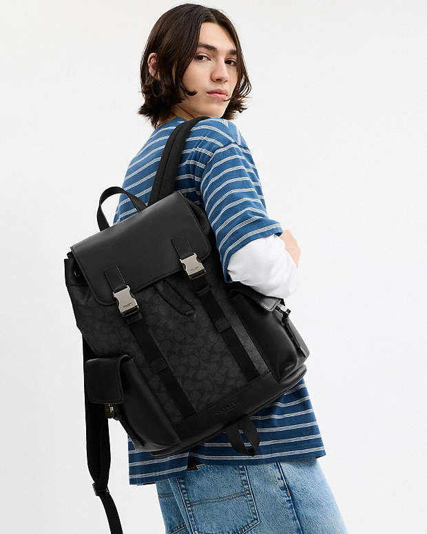 Clark Backpack In Signature Canvas Signature Canvas-Gunmetal-Charcoal-Black Signature Canvas-Gunmetal-Charcoal-Black
