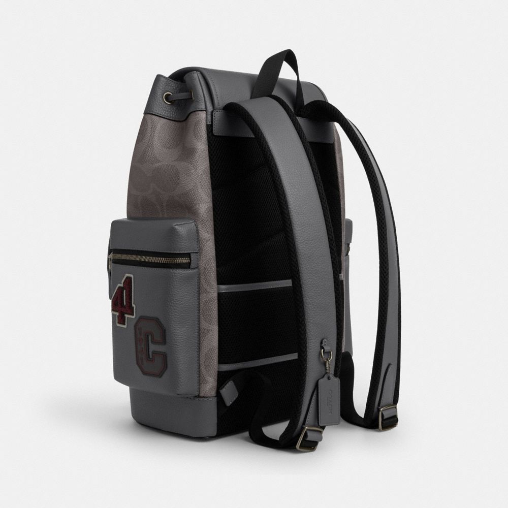 Coach Sprint Backpack In Maxi Signature Canvas With Patches Gunmetal Grey Multi
