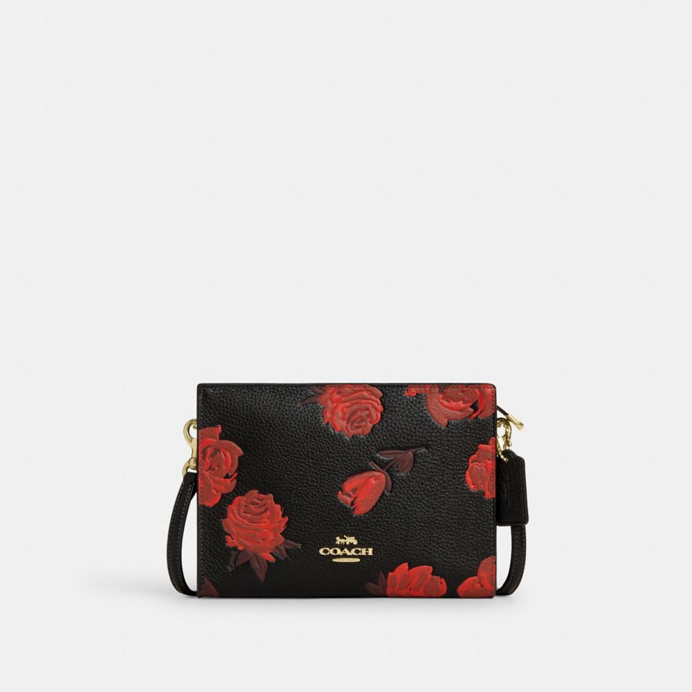 Coach Slim Crossbody Bag With Floral Print Im Black Red