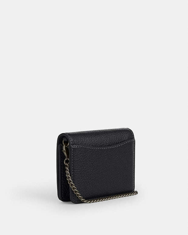 Mini Wallet On A Chain With Rivets Pebbled Leather-Gunmetal-Black Multi Pebbled Leather-Gunmetal-Black Multi
