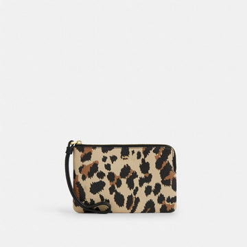 Coach Corner Zip Wristlet With Leopard Print Gold Leopard Multi
