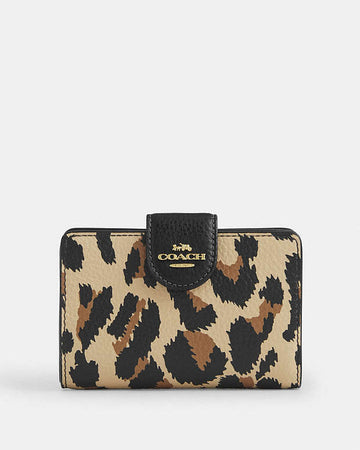 Medium Corner Zip Wallet With Leopard Print Pebbled Leather-Gold-Leopard Multi Pebbled Leather-Gold-Leopard Multi