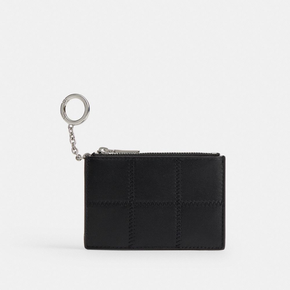 Coach Zip Card Case With Key Ring In Checkerboard Upcrafted Leather Black