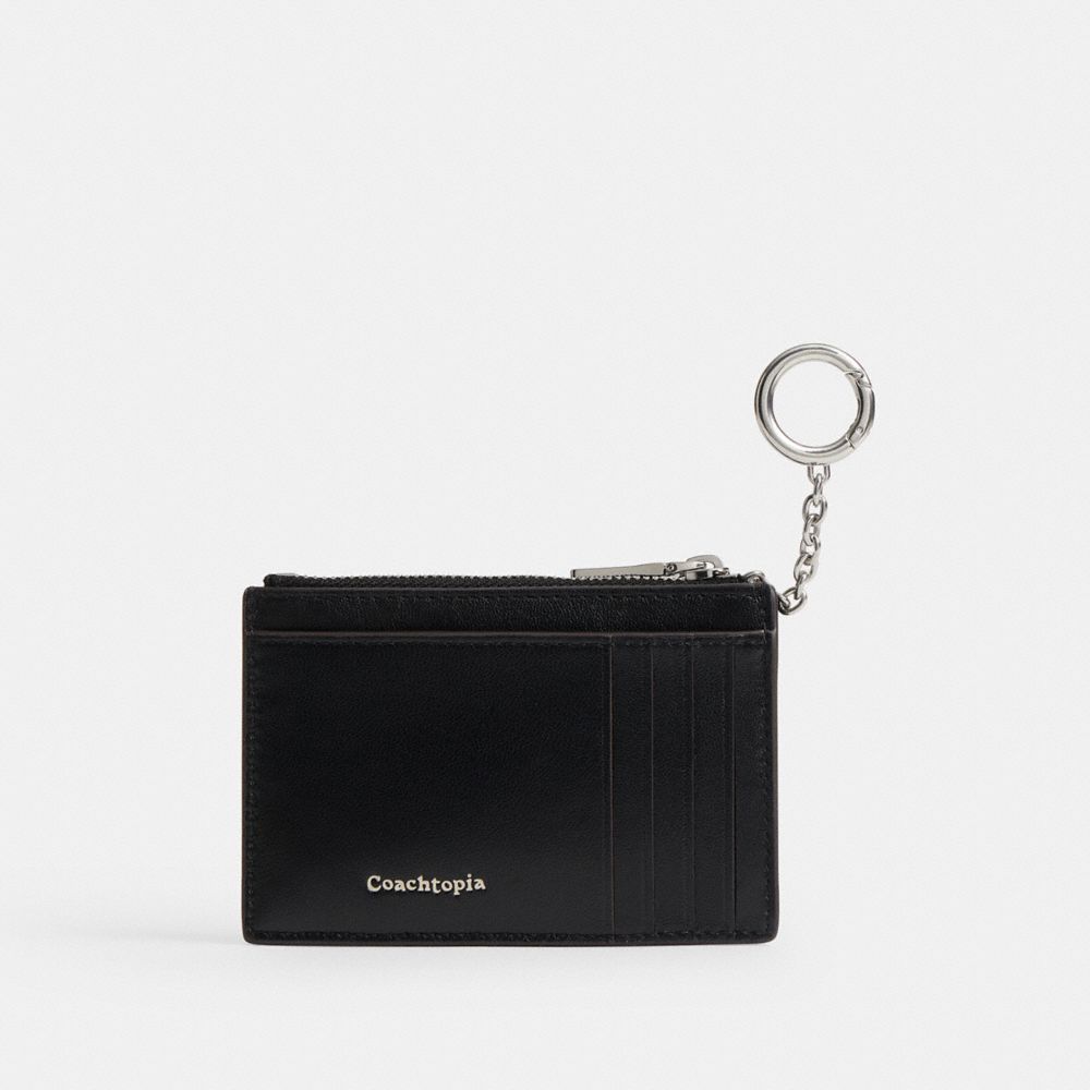 Coach Zip Card Case With Key Ring In Checkerboard Upcrafted Leather Black