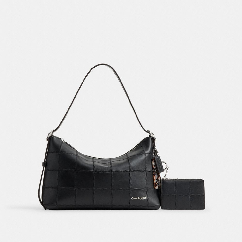 Coach Zip Card Case With Key Ring In Checkerboard Upcrafted Leather Black