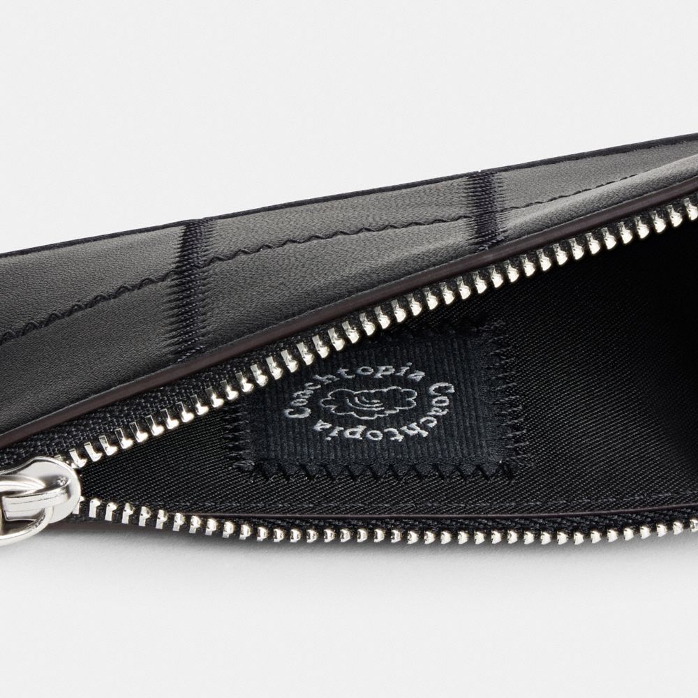 Coach Zip Card Case With Key Ring In Checkerboard Upcrafted Leather Black