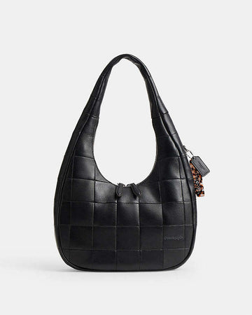 Alter/Ego Crescent Shoulder Bag In Checkerboard Upcrafted Leather Black Black