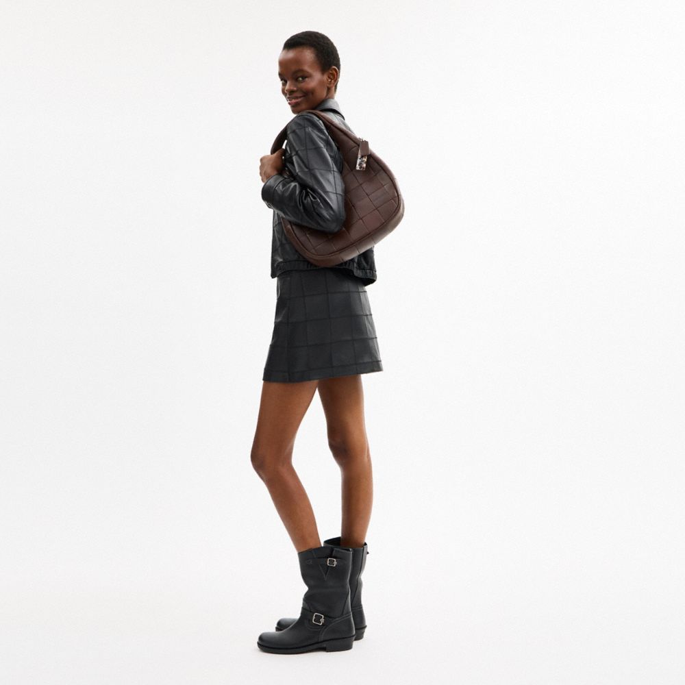Coach Alter/Ego Crescent Shoulder Bag In Checkerboard Upcrafted Leather Maple