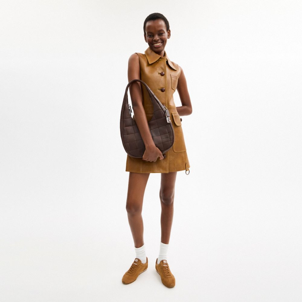 Coach Alter/Ego Crescent Shoulder Bag In Checkerboard Upcrafted Leather Maple