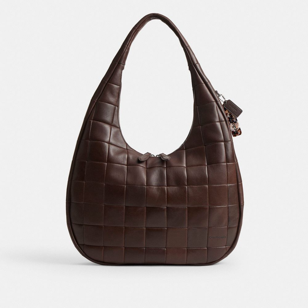 Coach Alter/Ego Large Crescent Shoulder Bag In Checkerboard Upcrafted Leather Maple
