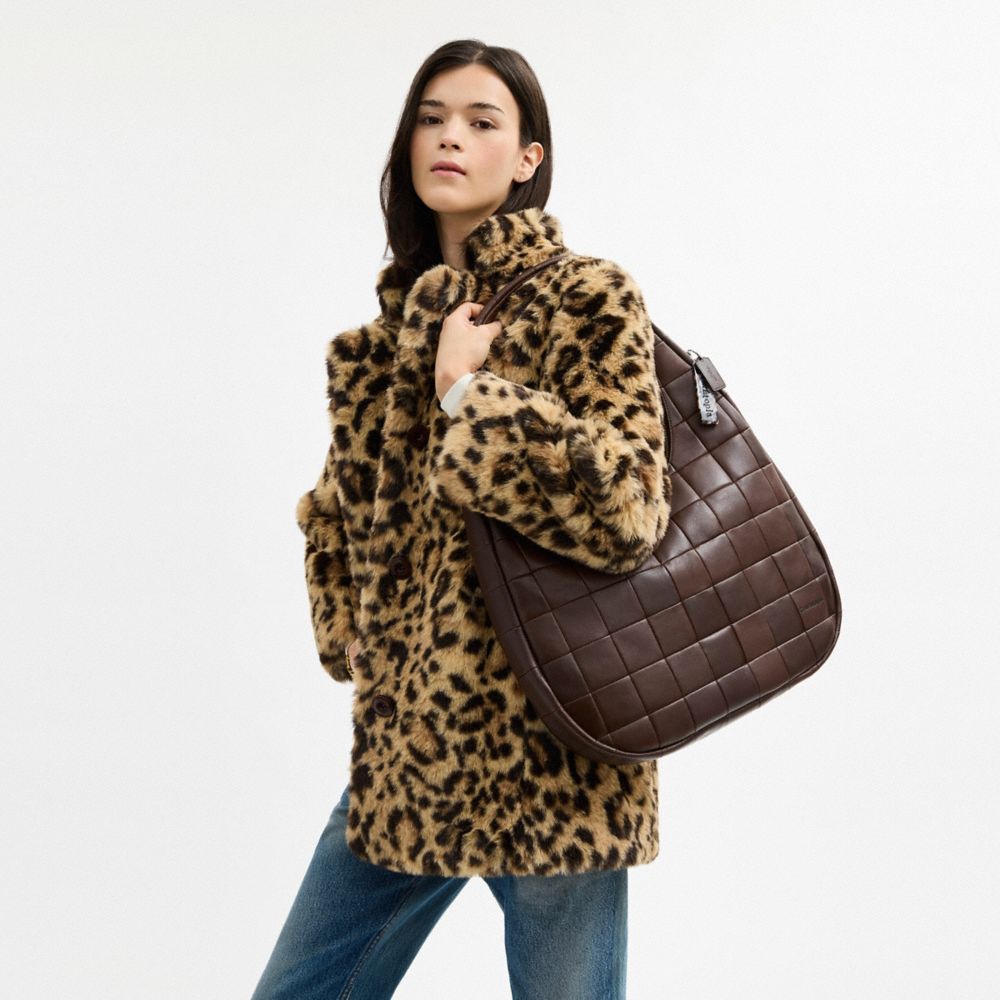 Coach Alter/Ego Large Crescent Shoulder Bag In Checkerboard Upcrafted Leather Maple