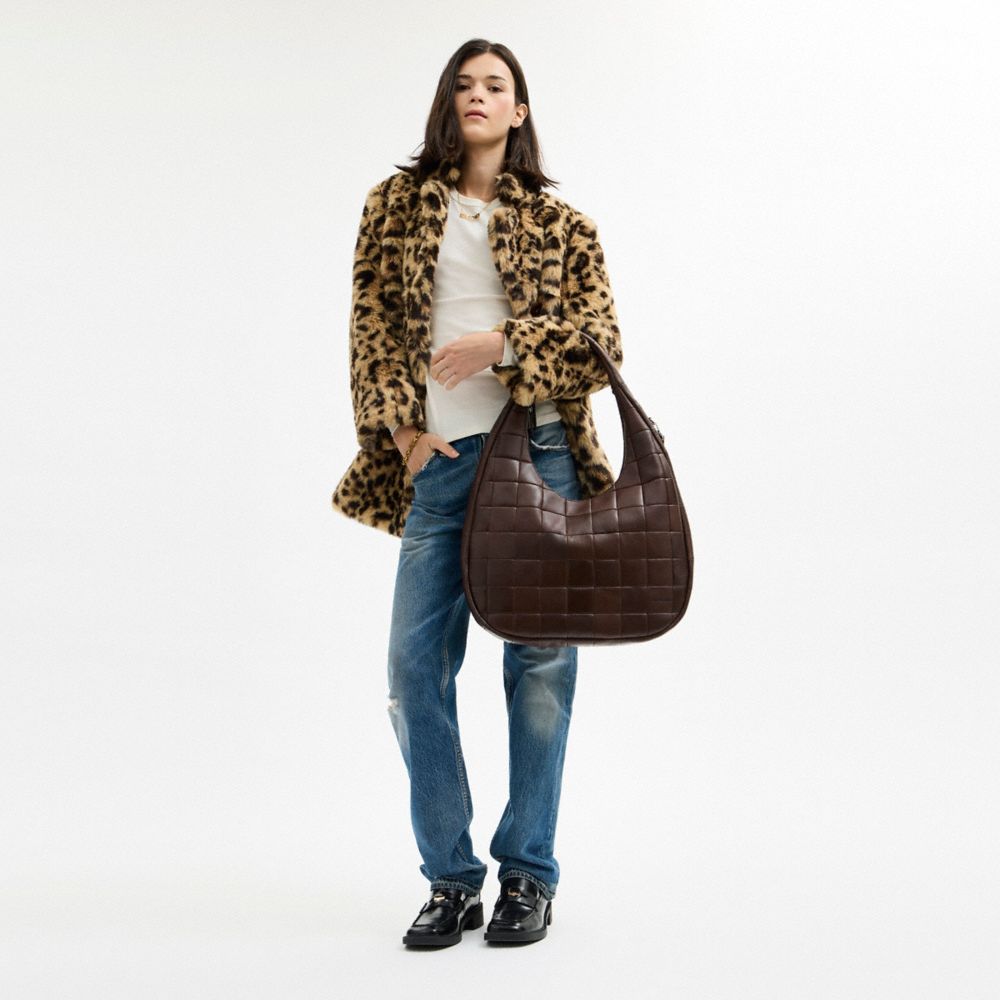 Coach Alter/Ego Large Crescent Shoulder Bag In Checkerboard Upcrafted Leather Maple