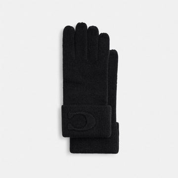 Coach Signature Embossed Knit Gloves Black