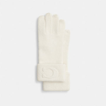 Coach Signature Embossed Knit Gloves Chalk