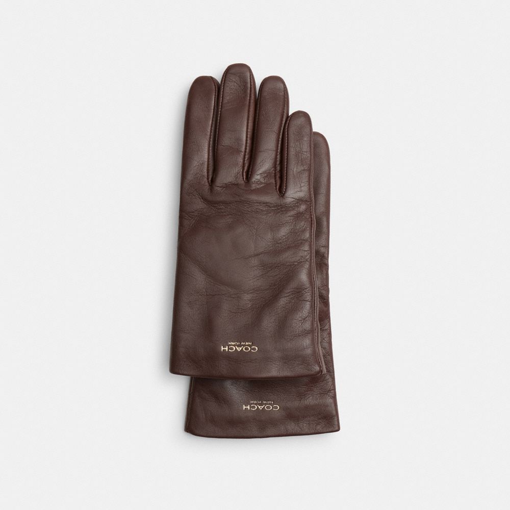 Coach Women's Leather Tech Gloves Maple